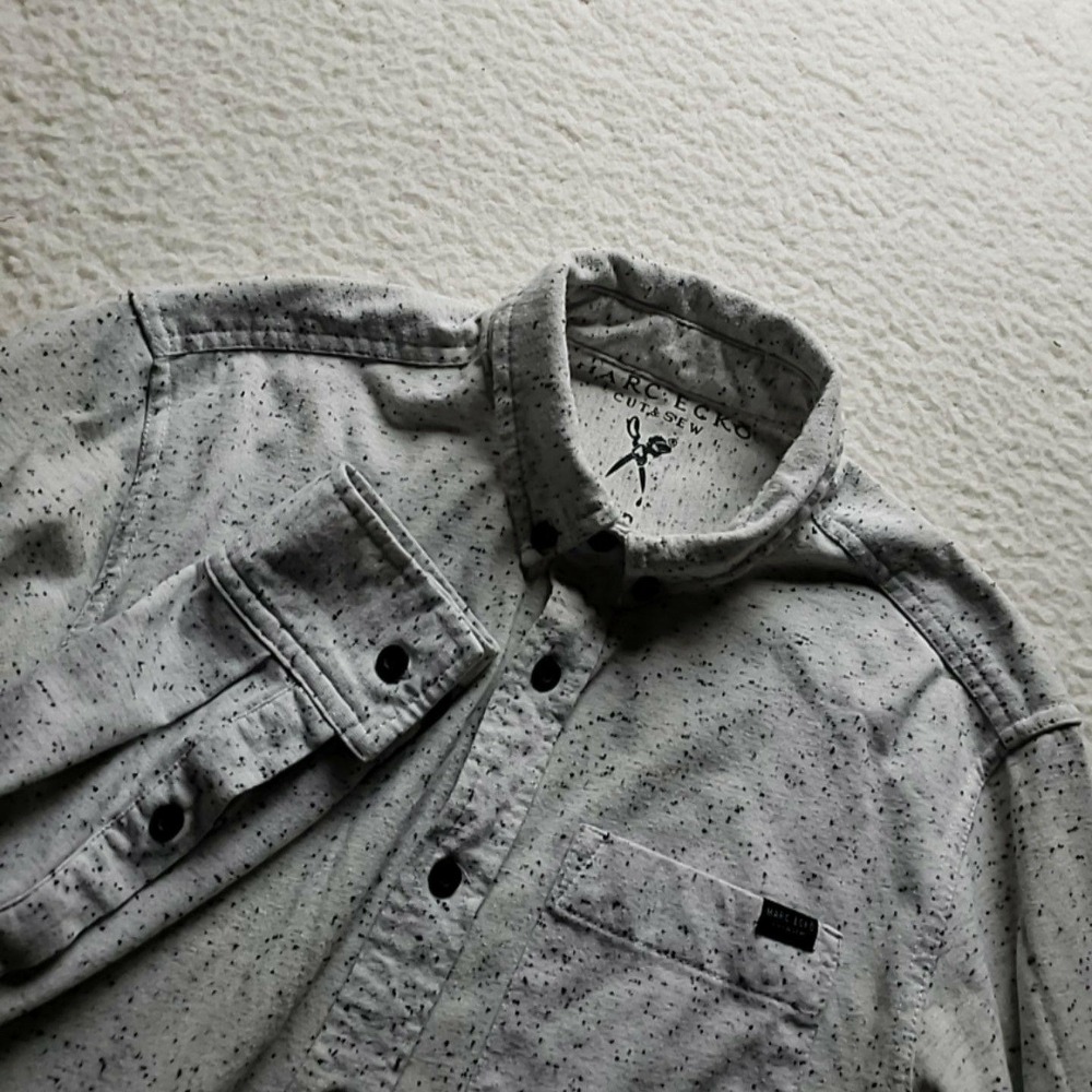 Marc Ecko Cut & Sew Shirt Mens Small Gray Long Sleeve Jersey Button-Up Casual